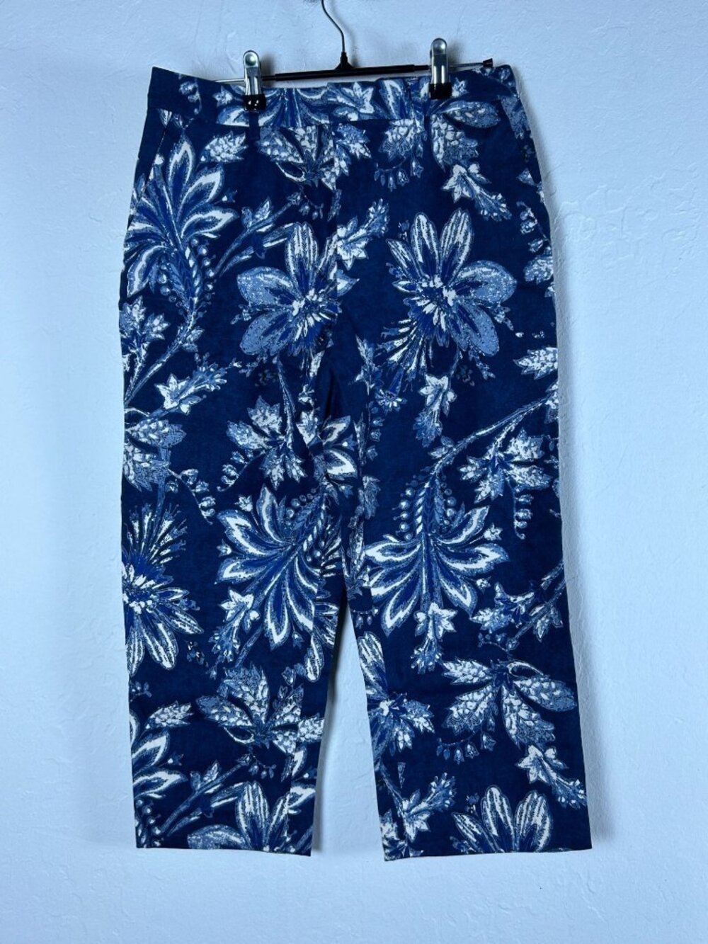 Lauren Ralph Lauren Womens Blue Floral Capri Pants Size 8 Cotton Blend Stretch